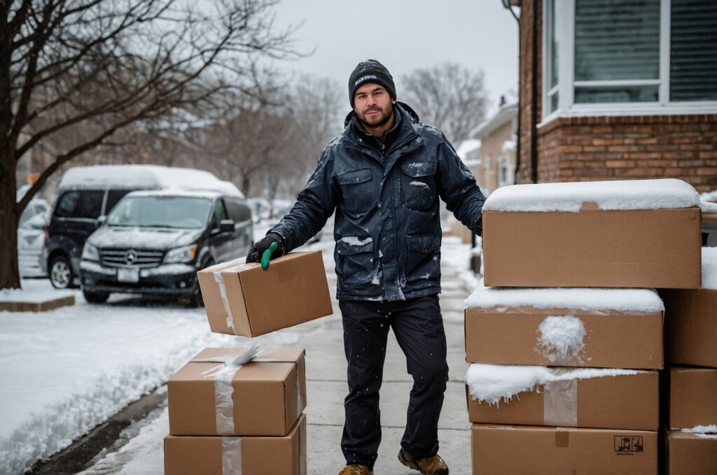 Delivery man in winter