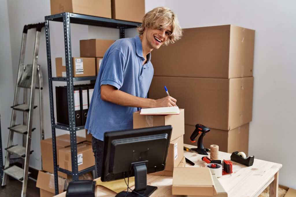 Woman packing an office