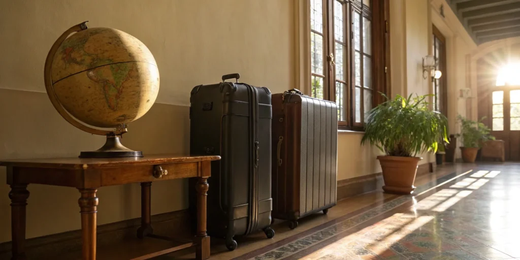 A globe and suitcases for a move with the best international moving companies.