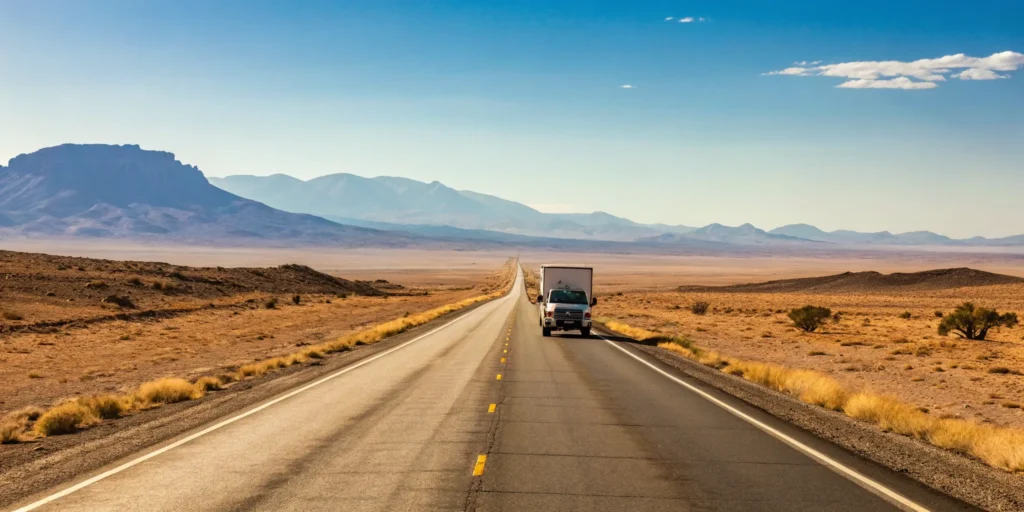 A truck from one of the best cross country movers for small moves on an open highway.