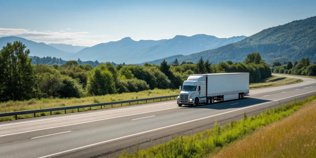 A moving company truck on a long distance journey, a key part of getting accurate moving quotes.