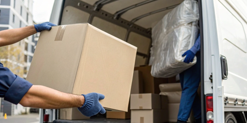 Movers hired just to load furniture and boxes into a moving truck.