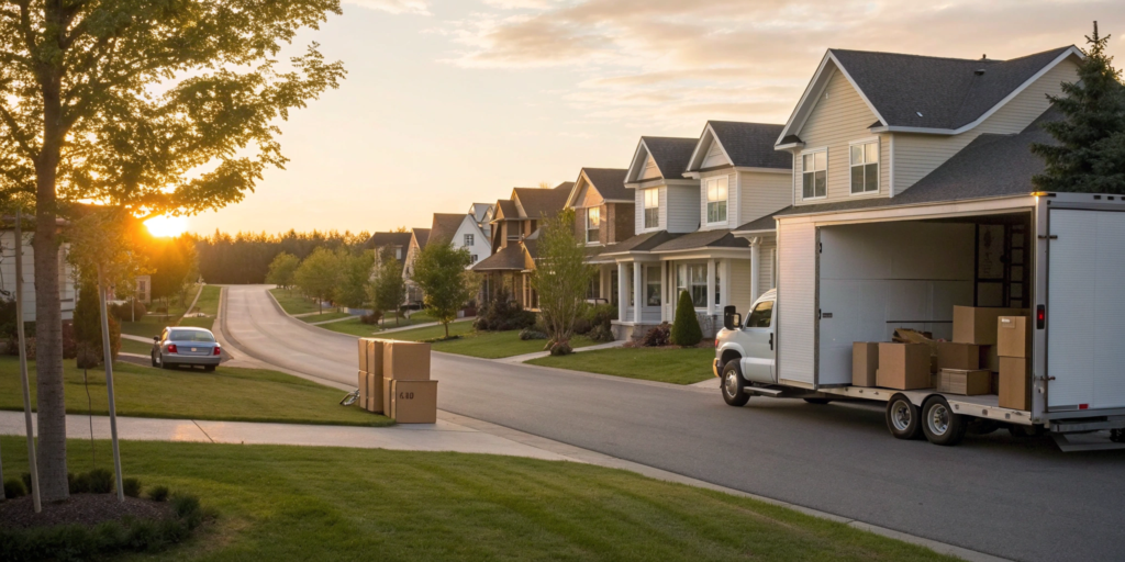 A moving truck with boxes, a popular choice when comparing the best moving options for your home.