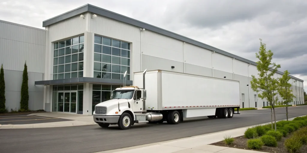 Central Maine Moving and Storage truck at their secure, climate-controlled storage facility.
