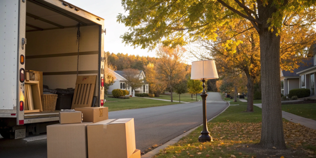 State 2 State Movers truck with boxes and furniture ready for a state 2 state move.