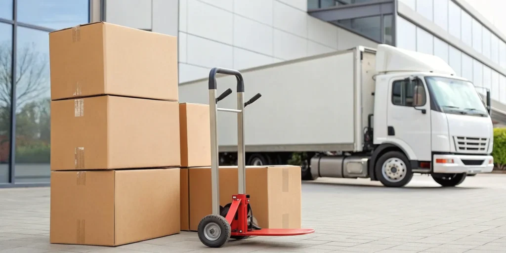 The best professional packing and moving company loading a truck with neatly stacked boxes.